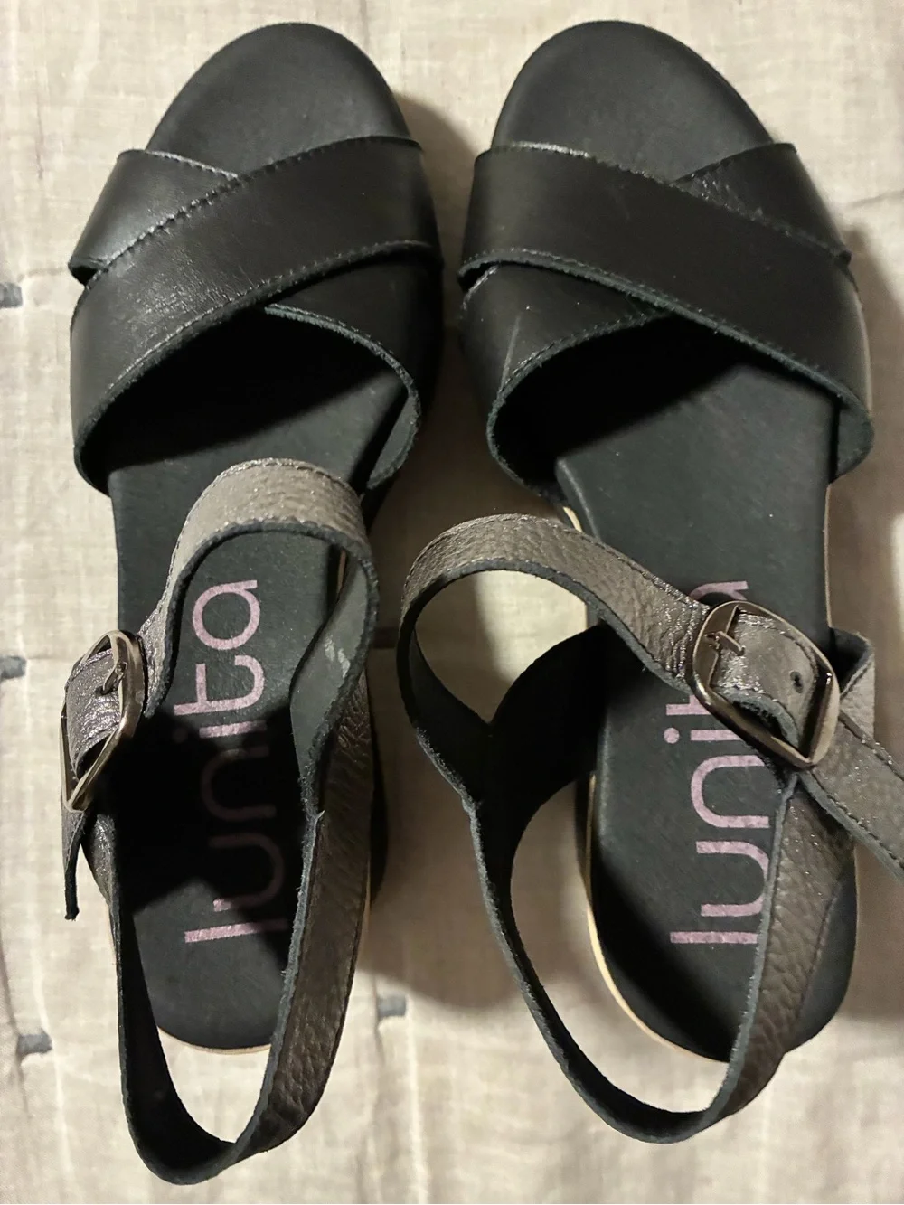 Unisa Black Cross-Strap Ankle-Sling Sandals with Buckle